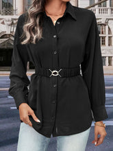 Perfee Collared Neck Button Down Long Sleeve Shirt OutfitFlow